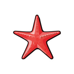 Illustration of a vibrant red starfish with detailed texture and black outlines, isolated on a white background.