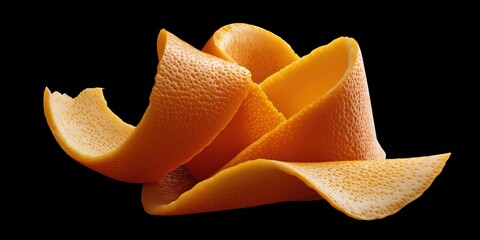 Close-up of vibrant orange peel texture against black background
