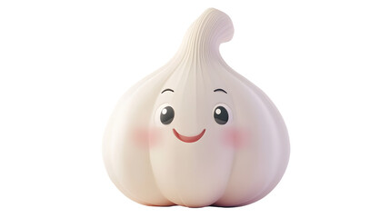 Cute Cartoon Garlic Vegetable Character with Smiley Face