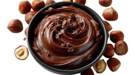 Hazelnut Cream Dream: A close-up captures a swirl of rich, decadent chocolate hazelnut cream, surrounded by whole hazelnuts, inviting indulgence and delight.