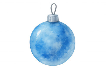 Blue watercolor christmas bauble decoration, festive holiday ornament on transparent background, winter celebration concept