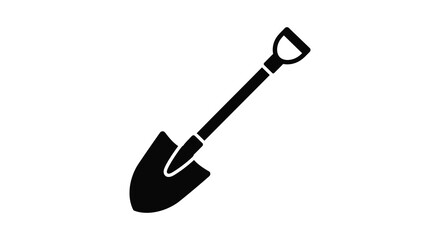 Simple black and white illustration of a garden digging tool silhouette