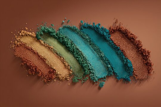 Swirling eyeshadow pigments in a spectrum of warm and cool tones - Powered by Adobe