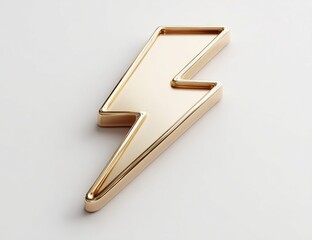 Gold lightning bolt icon.  3D rendering of a golden lightning bolt symbol on a plain white background.  The bolt is sculpted with a slightly raised, beveled edge