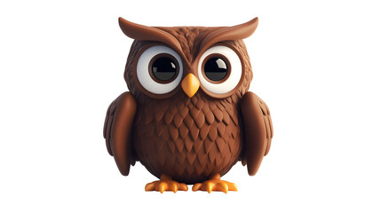 Cute Cartoon Owl Figurine on White Background
