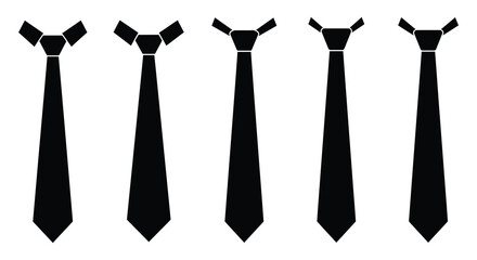 Five black neckties displayed in a simple minimalist arrangement silhouette