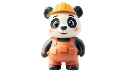 Cute Cartoon Panda Construction Worker in Safety Helmet and Uniform