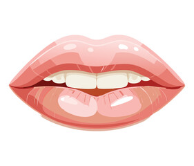 Close-up of natural-looking lips and healthy teeth, showing a subtle smile and perfect alignment, emphasizing oral hygiene and beauty	
