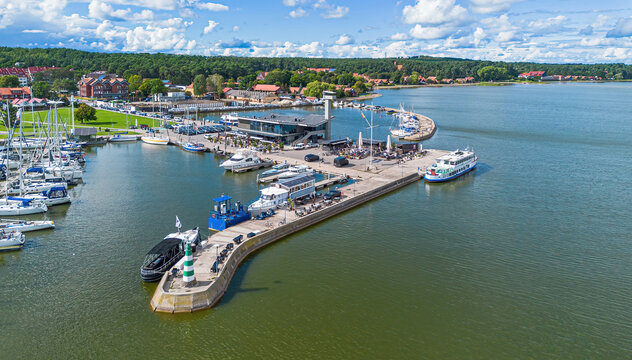 Aerial view of the Nida marina on the Curonian Spit near the Lithuania-Russia border - Fisherman village on the coast of the Curonian Lagoon in Lithuania