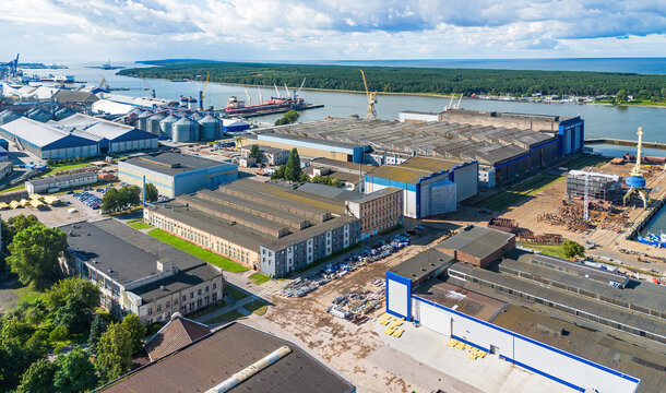 Aerial view of the freight port of Klaipeda on the coast of the Baltic Sea in Lithuania