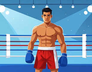 A muscular boxer in a boxing ring
