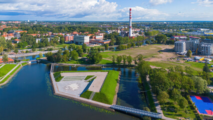 Aerial view of a bastion of the Old Town of Klaipeda on the coast of the Baltic Sea in Lithuania