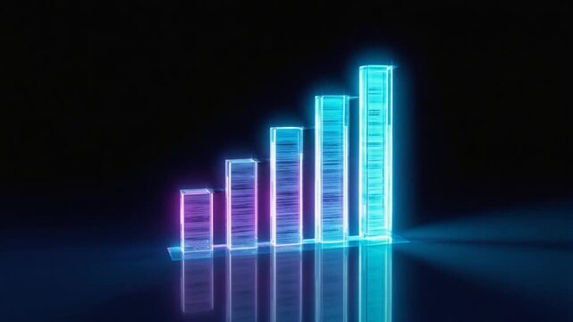 Neon-lit, translucent bar graph on a dark background