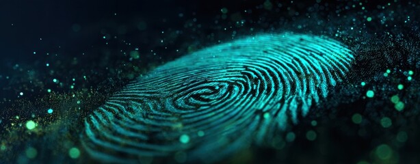 The Fingerprint Illuminated in Teal Light on a Futuristic Digital Surface