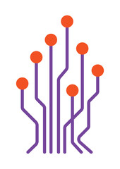 Abstract digital circuit board icon with connection nodes. A symbol for technology, data networks, and communication systems.