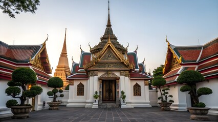 Beautiful Thai Temple Architecture at Sunrise in Bangkok
