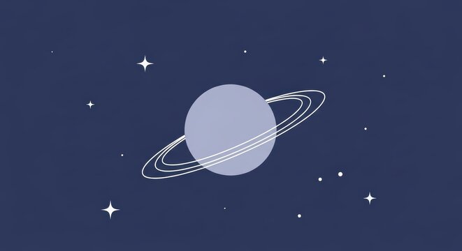 Saturn illustration in a deep blue space background with white stars and planet rings design