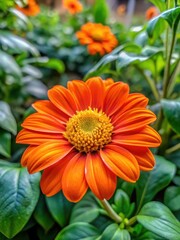 Fototapeta premium A vibrant orange flower blooms in a lush green garden with vines and leaves surrounding it