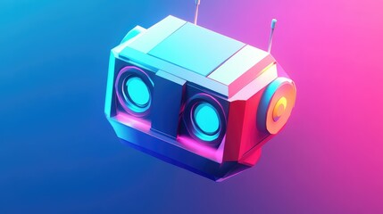 3d smiling robot face in isometric style