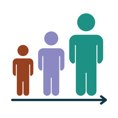 Infographic element showing the stages of human development or population growth. A flat design concept of people growing over time.