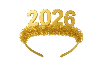 Golden 2026 number headband for new year's eve celebration, festive party accessory, transparent background