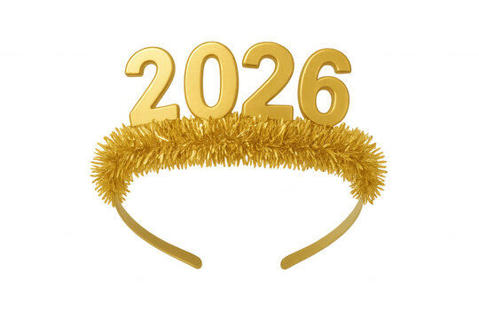 Golden 2026 number headband for new year's eve celebration, festive party accessory, transparent background - Powered by Adobe