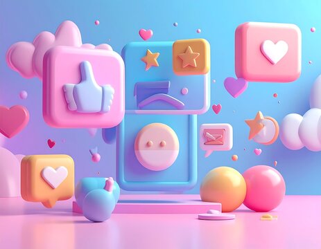 Vibrant social media icons in a 3D scene
