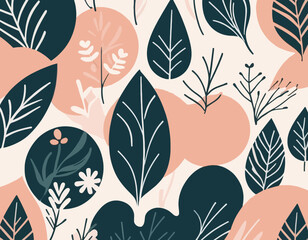 Abstract background vector with natural and floral line arts. Creative pattern with hand drawn shapes. Design background for social media post, cover, print and wallpaper