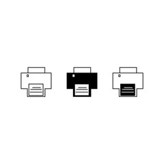 This image shows three simple, stylized icons of printers in black and white.