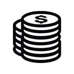 Black and White Coin Stack Icon for Finance and Investment