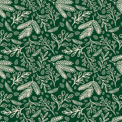 Festive Evergreen Foliage Seamless Pattern for Holiday Designs