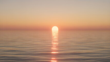 Sun setting over a calm ocean with orange and pink sky.