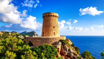 Coastal stone tower on cliff