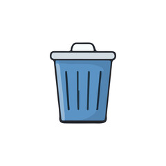 A simple, blue cartoon trash can with a lid and handle.