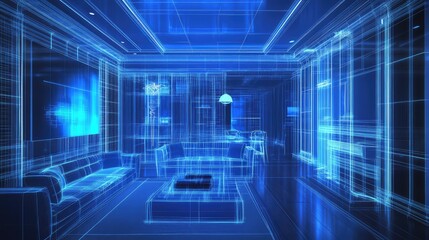 Obraz premium technology futuristic 3d floor plan holographic projection