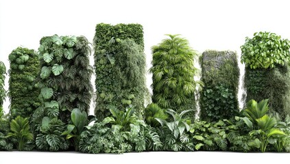Lush vertical gardens in a row against white