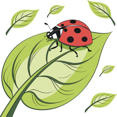 Red ladybug beetle bug insect on a bright green leaf in nature © AL EMRAN