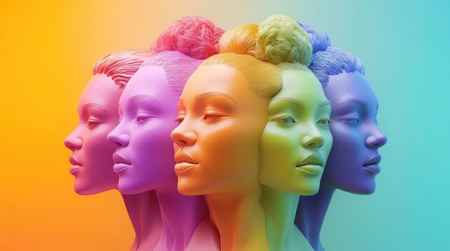 trnsforming 3d render style of a transforming diverse group