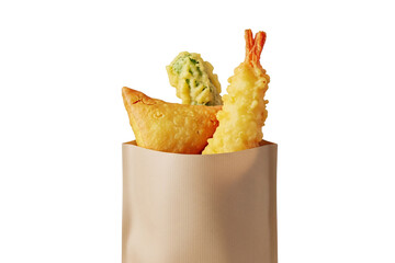 Pastries and Snacks in Craft Paper Bags Isolated on White Background