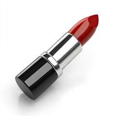 Red lipstick, glossy finish, black casing, metallic accents