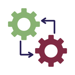 Workflow integration icon with two gears and connecting arrows. A symbol for process automation, system interaction, and data synchronization.