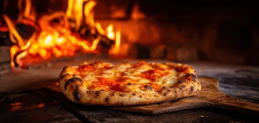 The traditional pizza baked in a wood-fired oven with melting cheese.