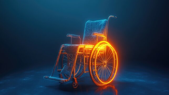 retro vintage medical wheelchair with a glowing effect