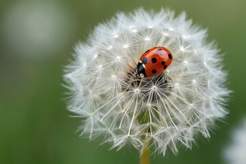 Fototapeta premium Ladybug on a Dandelion Seed Head