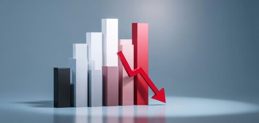 The declining trend represented by a 3D bar graph and arrow.