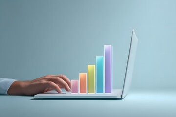 Hand on Laptop with Colorful Graphs Representing Business Growth