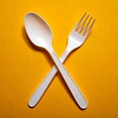 A pair of white plastic cutlery crossed