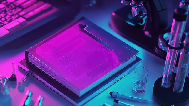 analysis compiling medical research folder in glitch style