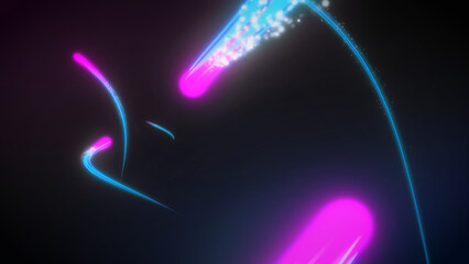 Abstract glowing blue and pink neon light streaks flowing on dark background, creating a dynamic futuristic effect perfect for motion graphics, backgrounds or sci-fi projects.