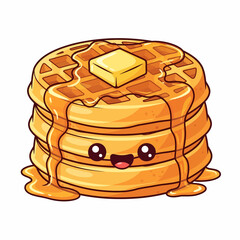 Adorable Waffle Stack with Butter and Dripping Syrup Cartoon Illustration.